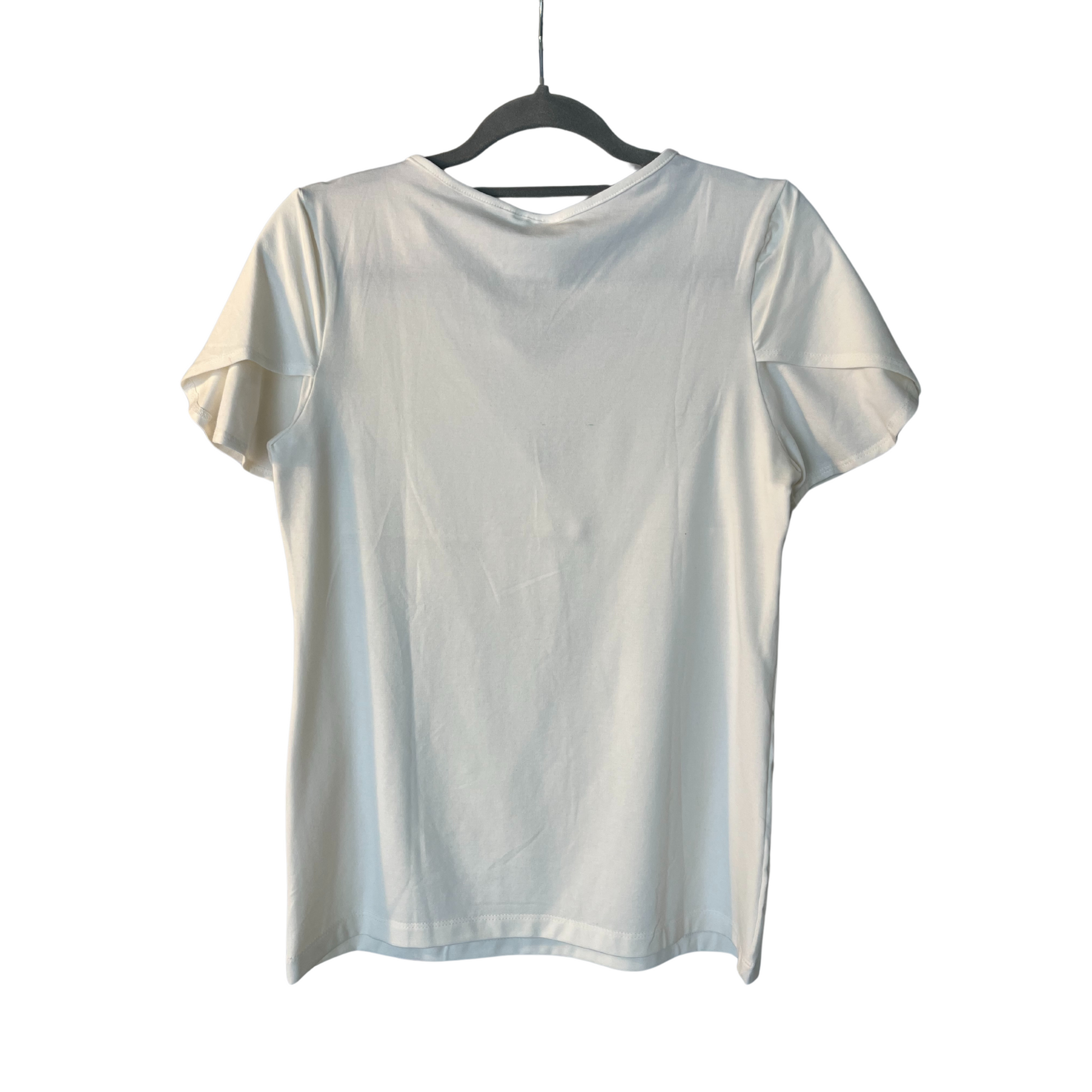 Back view of ivory breastfeeding-friendly v-neck nursing top with easy nursing access, perfect for postpartum moms.